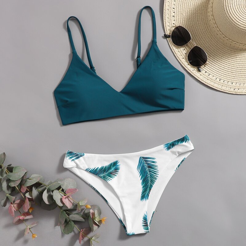 

Leaf Print Bikini Swimsuit, Multicolor