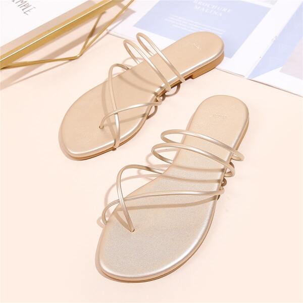 

Minimalist Strappy Thong Sandals, Gold