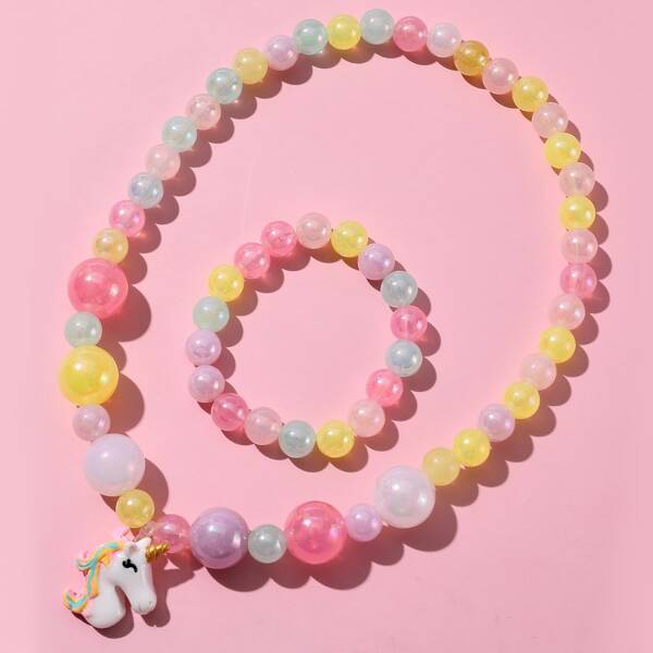 

Girls Unicorn Charm Beaded Necklace & Bracelet, Multicolor