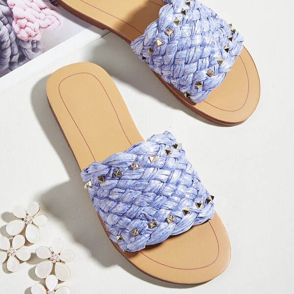 

Studded Decor Braided Design Slide Sandals, Lilac purple