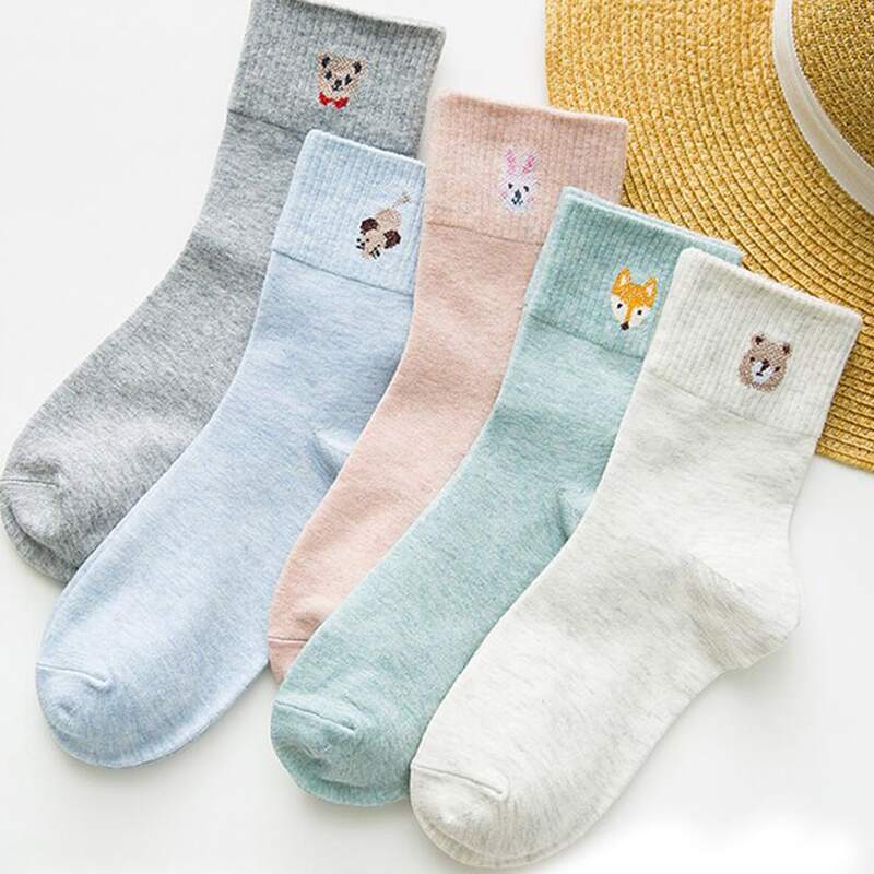 

5pairs Cartoon Animal Crew Socks, Multicolor