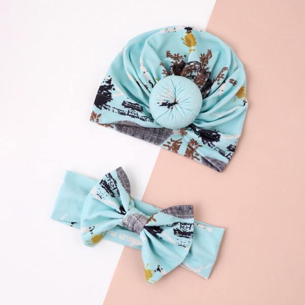 

Baby Graphic Hat & Bow Decor Hair Band, Multicolor