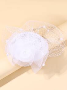 女孩帽和網紗裝飾髮夾 - 白色 - 查看 1