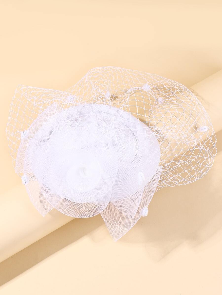 女孩帽和網紗裝飾髮夾 - 白色 - 查看 1