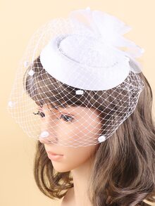 女孩帽和網紗裝飾髮夾 - 白色 - 查看 2