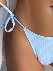 夏季海滩度假系带丁字裤比基尼套装 - 藍色 - 查看 3