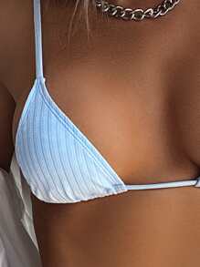 夏季海滩度假系带丁字裤比基尼套装 - 藍色 - 查看 5