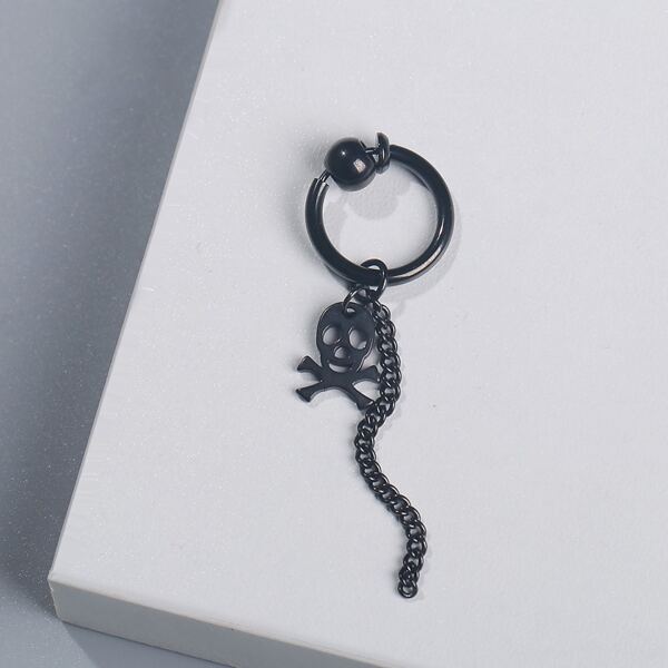 

1pc Men Skull Charm Drop Earring, Black
