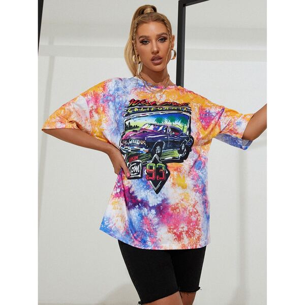 

Tie Dye & Letter Graphic Tee, Multicolor