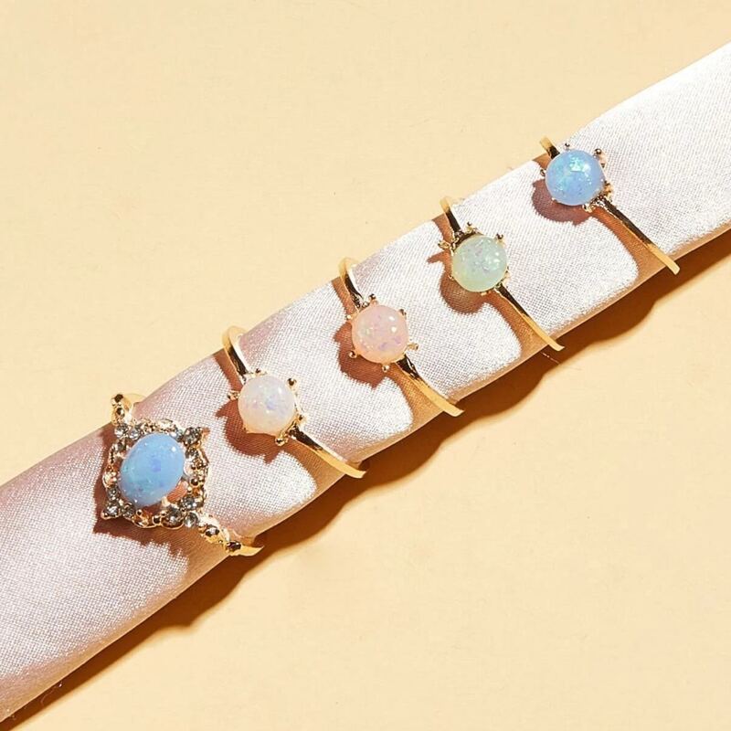 

5pcs Rhinestone Decor Ring, Gold