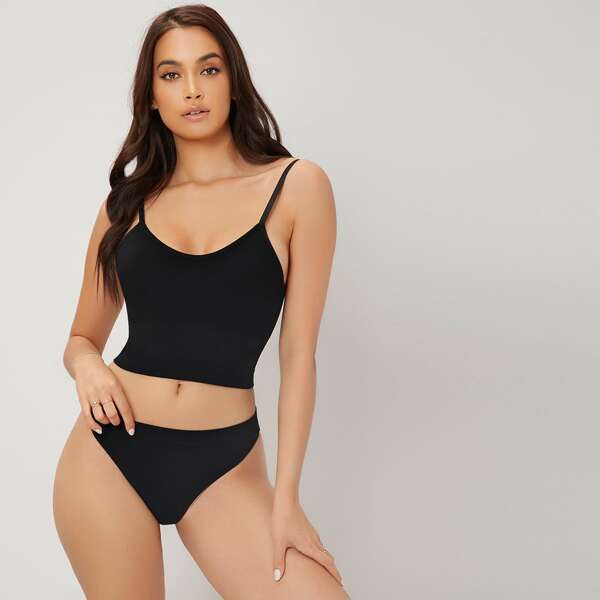 

Plain Seamless Soft To The Touch Comfortable Longline Bralette, Black