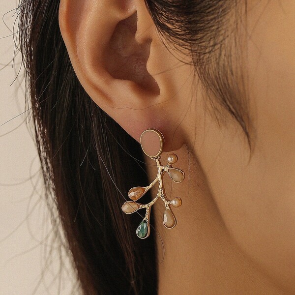 

Faux Pearl Decor Drop Earrings, Gold