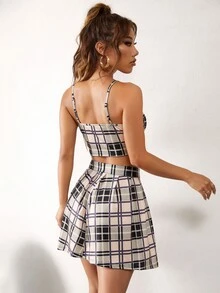 Plaid Crop Cami Top & Skirt - Multicolor - View 2