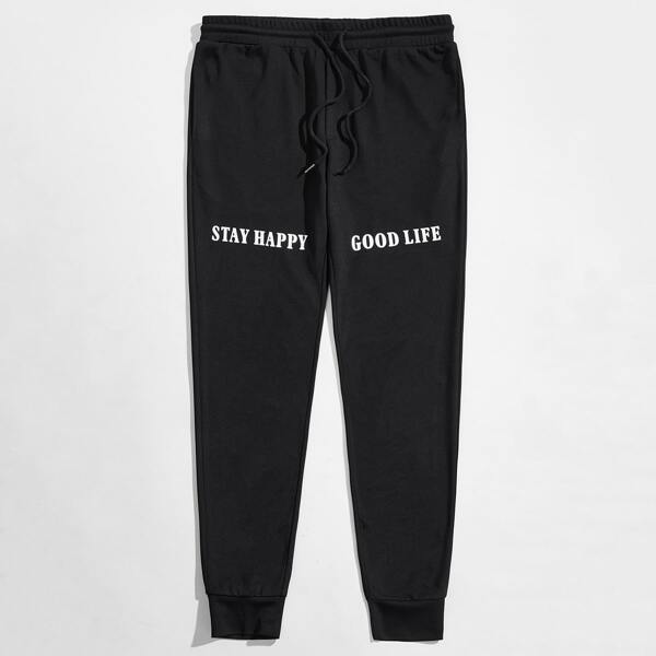 

Men Drawstring Waist Letter Graphic Joggers, Black
