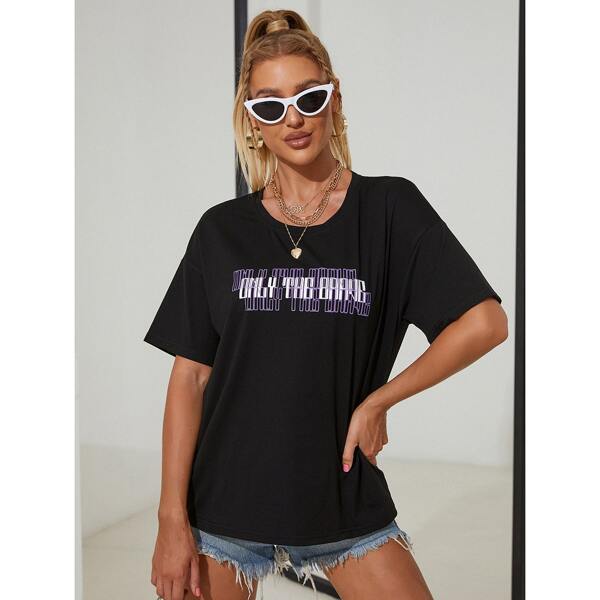 

Letter Graphic Drop Shoulder Tee, Black