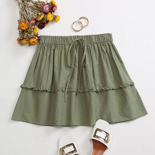 

Solid Ruffle Hem Skirt, Army green