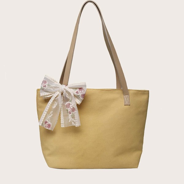 

Bow Decor Minimalist Shoulder Tote Bag, Yellow