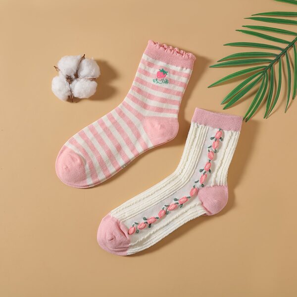 

2pairs Fruit Pattern Socks, Multicolor