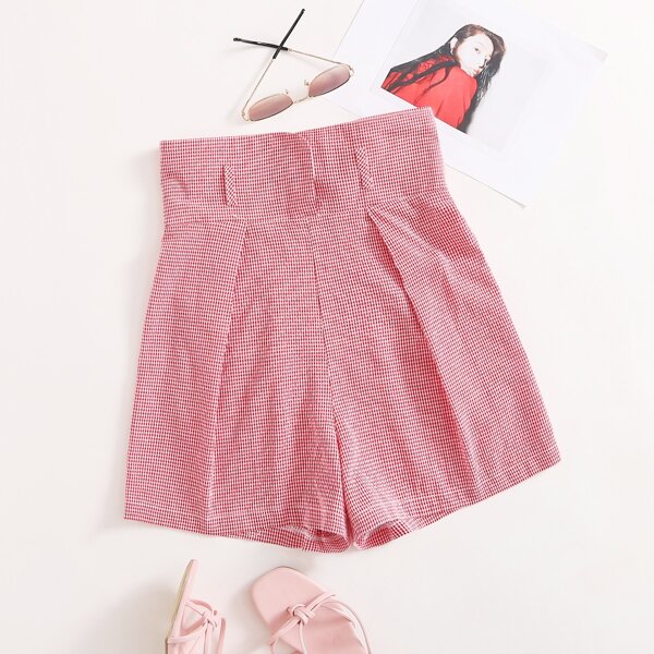 

Gingham Super High Waist Shorts, Red and white