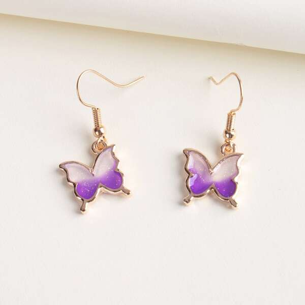 

Butterfly Drop Earrings, Purple