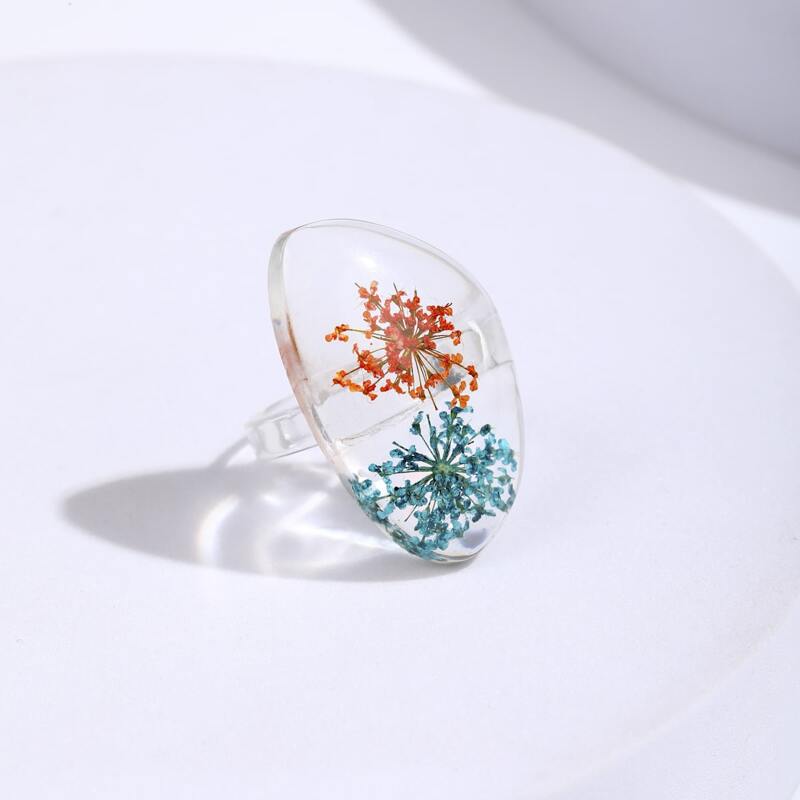 

Clear Flower Resin Ring, Multicolor