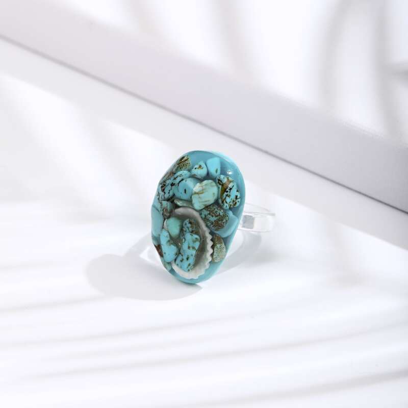 

Stone & Shell Decor Ring, Blue