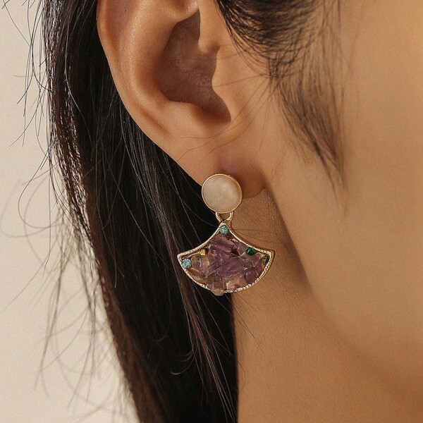 

Rhinestone Decor Drop Earrings, Purple