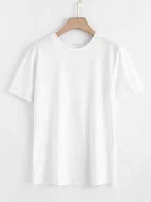 INAWLY Camiseta de cuello redondo unicolor - Blanco - Ver 1