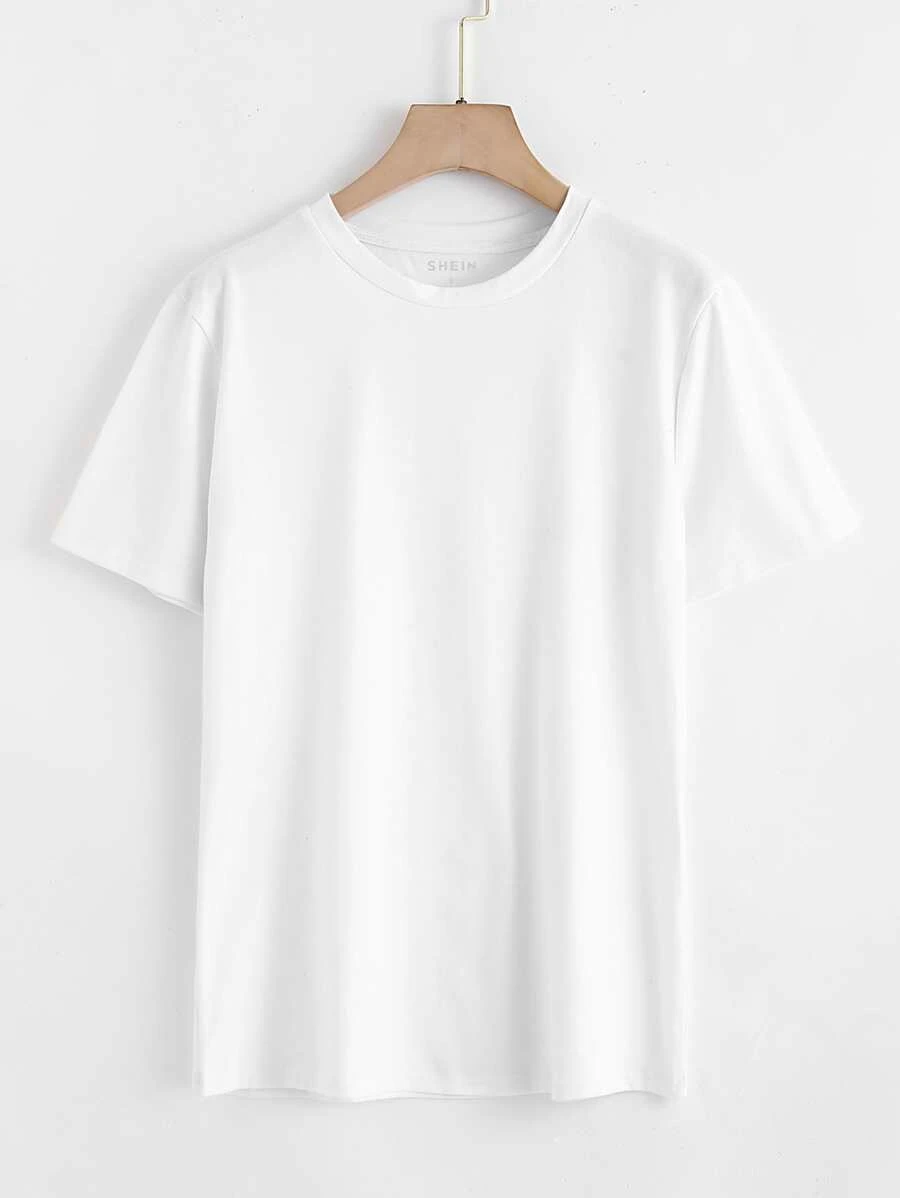 INAWLY Camiseta de cuello redondo unicolor - Blanco - Ver 1