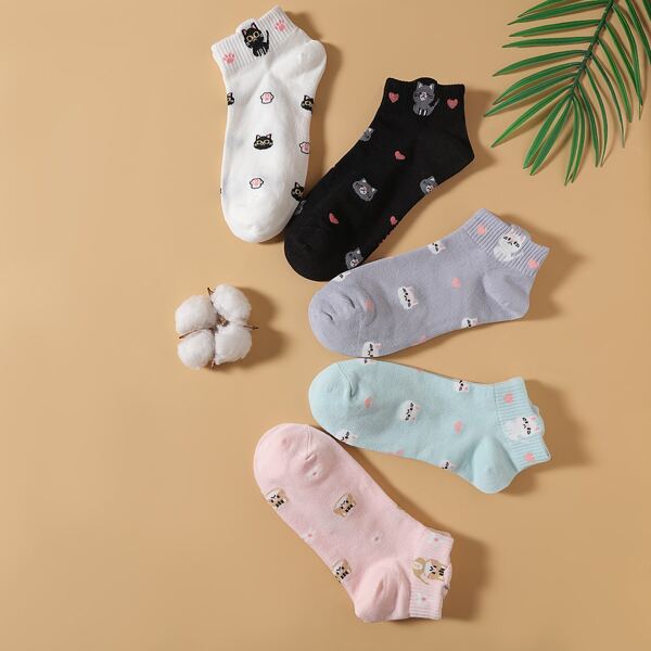 

5pairs Cartoon Graphic Ankle Socks, Multicolor
