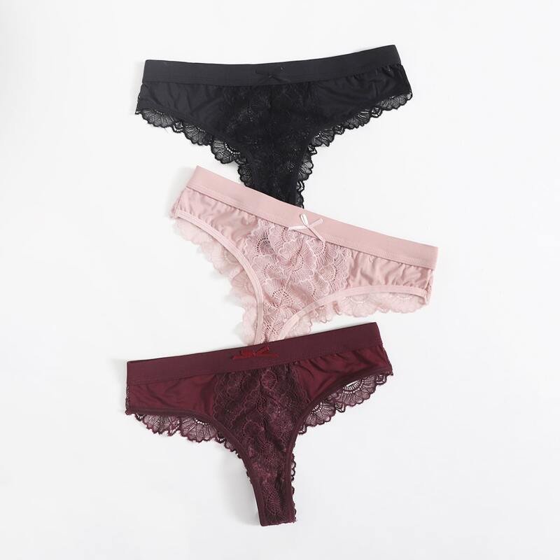 

3pack Contrast Floral Lace Panty Set, Multicolor