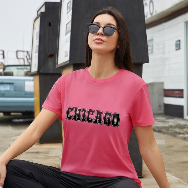 

Letter Graphic Short Sleeve Tee, Pink
