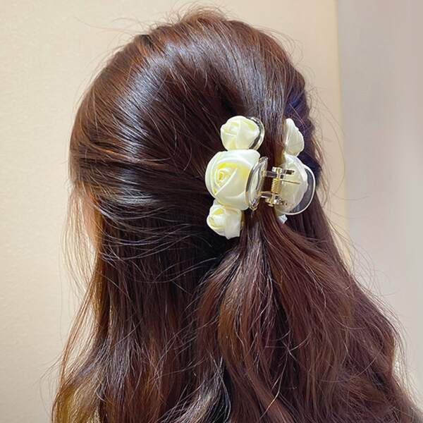 

Toddler Girls Flower Decor Hair Claw, Beige