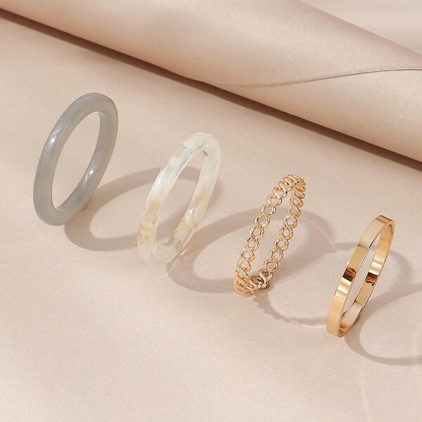 

4pcs Simple Ring, Multicolor