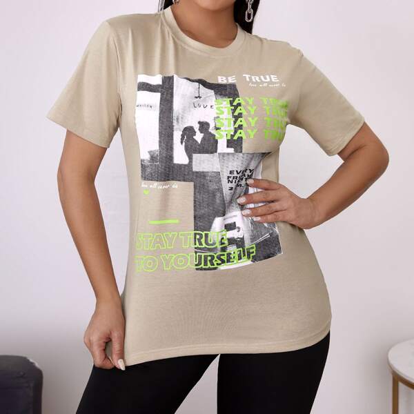 

Slogan Graphic Short Sleeve Tee, Apricot