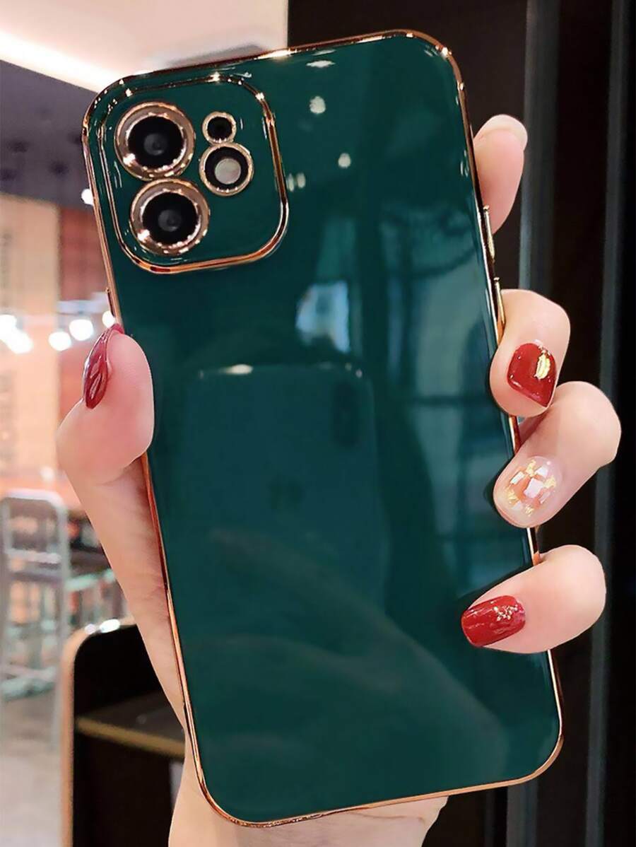 Apple Straight Edge 6D Electroplated Phone Case Compatible With IPhone 15, IPhone 15 Pro, IPhone 15 Pro Max, IPhone 16, IPhone 16 Pro, IPhone 16 Plus, IPhone 16 Pro Max - Dark Green - View 1