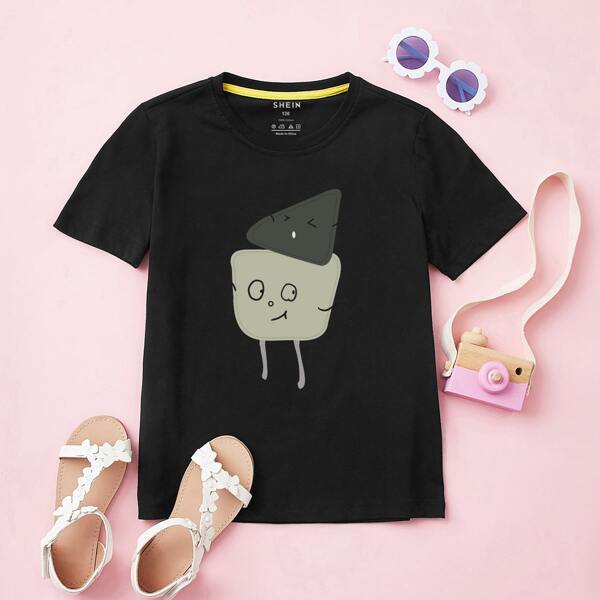 

Toddler Girls Cartoon Graphic Tee, Black