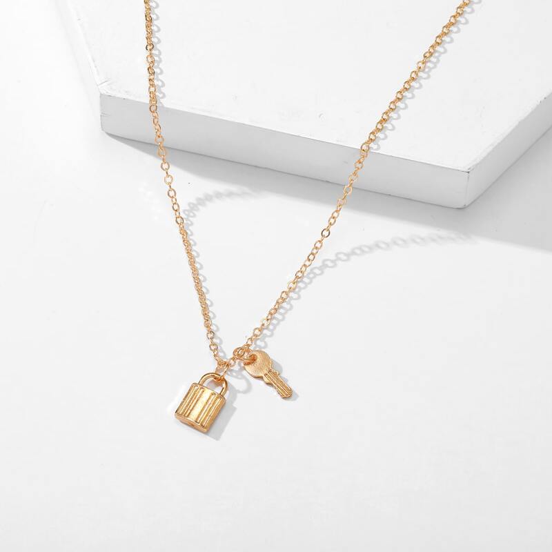 

Lock & Key Pendant Necklace, Gold