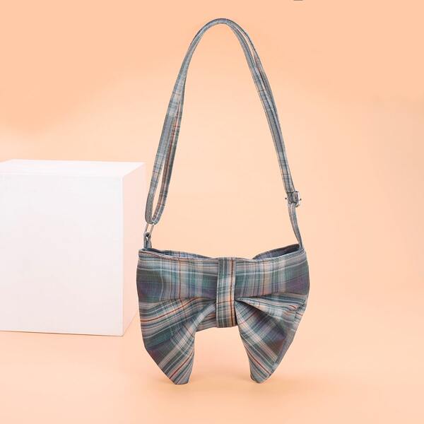 

Plaid Bow Shaped Shoulder Bag, Multicolor