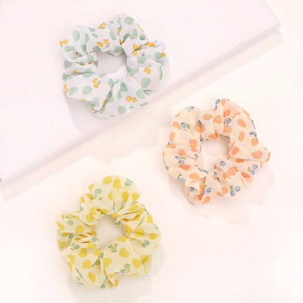 

3pcs Fruit Print Scrunchie, Multicolor