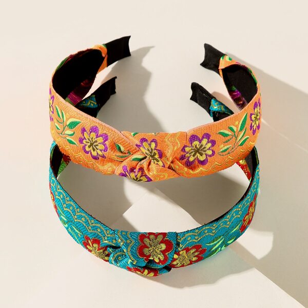 

2pcs Flower Pattern Knot Decor Headband, Multicolor