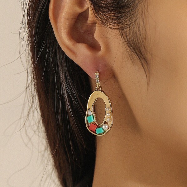 

Faux Pearl Decor Drop Earrings, Gold