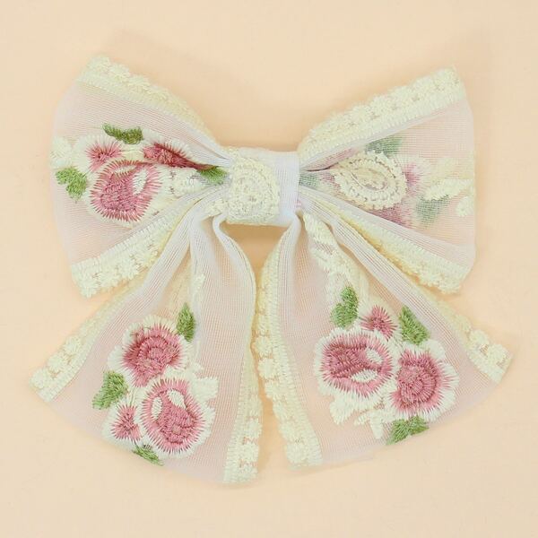 

Toddler Girls Flower Embroidered Bow Decor Hair Clip, Multicolor