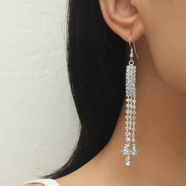 

Rhinestone Tassel Drop Earrings, Silver
