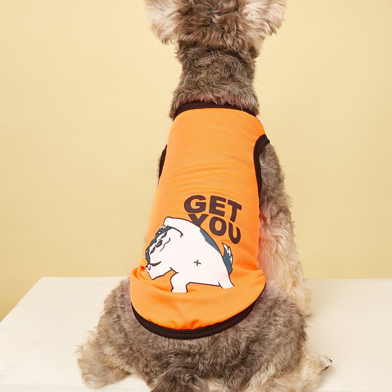 

Cartoon Dog Print Pet Tank, Orange