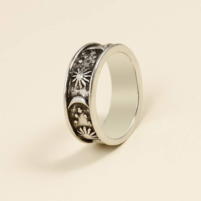 

Sun & Moon Decor Ring, Antique silver