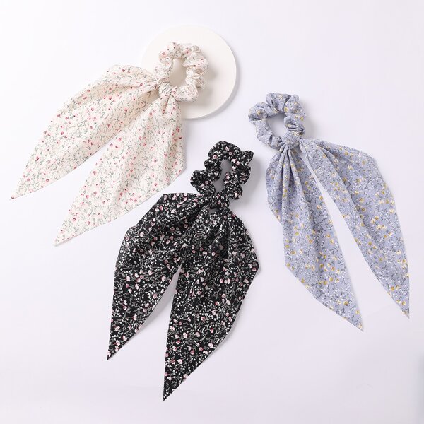 

3pcs Ditsy Floral Print Scarf Hair Tie, Multicolor