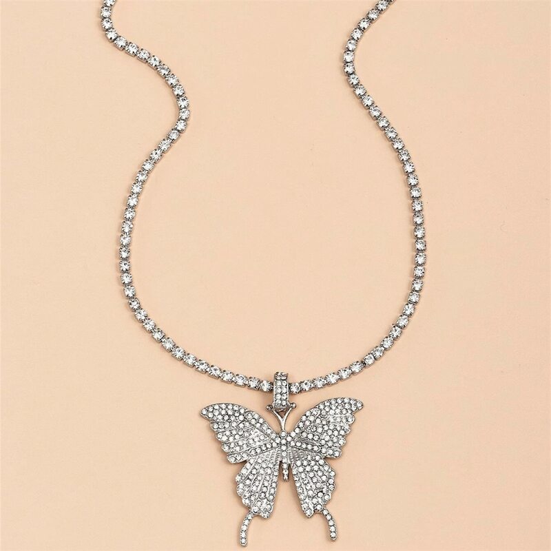 

Butterfly Rhinestone Necklace, Silver