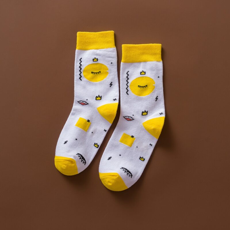 

1pair Cartoon Pattern Crew Socks, White