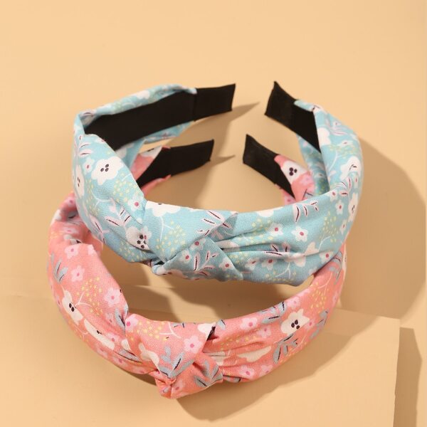 

2pcs Flower Print Knot Decor Headband, Multicolor